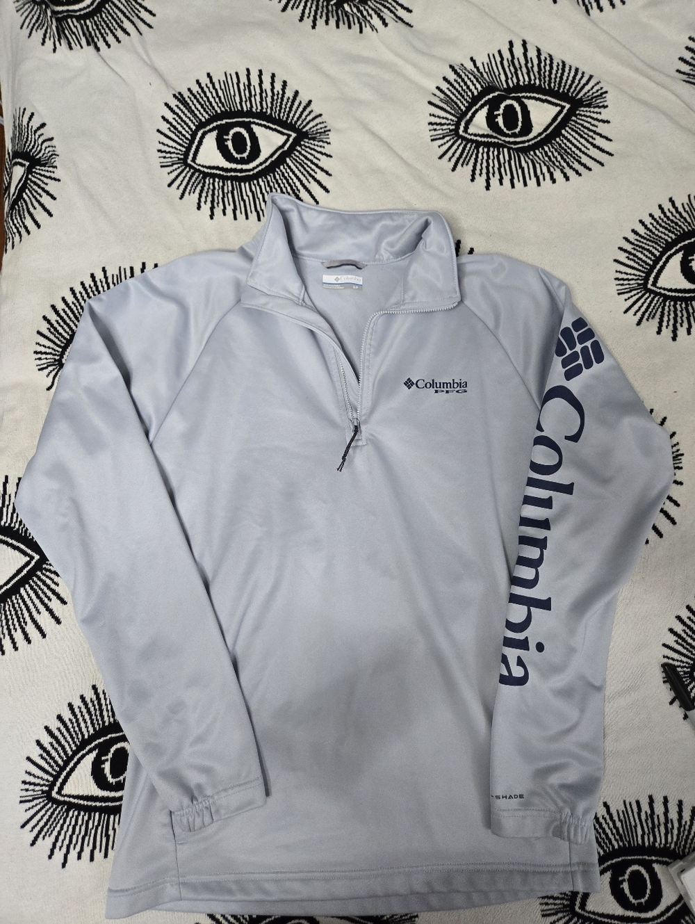 Columbia Light Gray PFG Long Sleeve Quarter Zip